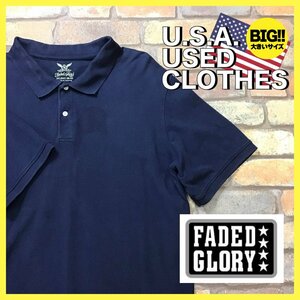 ME12-731★USA古着★格安【FADED GLORY】オーバーサイズ プレーン 鹿の子 半袖 ポロシャツ【メンズ 2XL】ネイビー アメカジ ワーク OLD