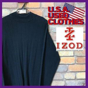 ME6-463★超格安★USA直輸入★【IZOD アイゾッド】ストライプ モックネック セーター【メンズ M】黒 コットンニット ゴルフ リメイク素材