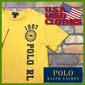 ME12-825★USA直輸入★格安【POLO RALPH LAUREN ポロラルフローレン】プリントロゴ 半袖 Tシャツ【ユース XL 160】イエロー キッズ US古着