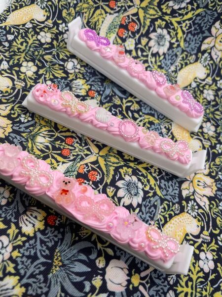 袋綴じクリップ デコレーション 袋閉じクリップ 約11センチ デコ パール リボン 蝶々 お花 ハンドメイドデコ3個セット