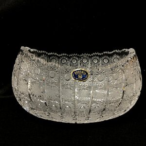 m001 H(80) ボヘミアクリスタル 船型ボウル 500PK カットガラス 花瓶 Bohemia HAND CUT LEAD CRYSTAL Boat Shaped Bowl ヴィンテージ