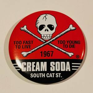 ◆未使用◆クリームソーダ/50周年記念【ドクロ/デカ・缶バッジ（6cm）】◆ CREAM SODA/ピンクドラゴン/ロカビリー/ロックンロール/PUNK