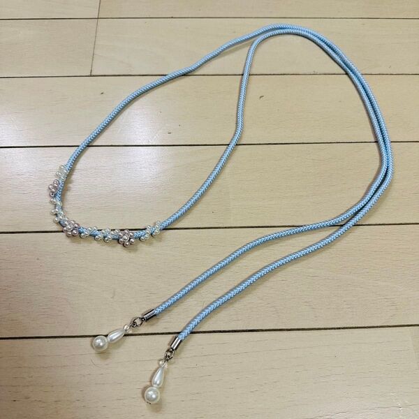 浴衣 飾り紐 帯飾り 未使用品 パステルブルー 水色×パール