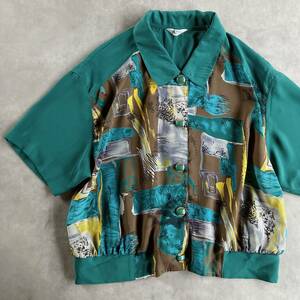 used レトロ 緑 総柄 シャツ ブラウス 古着 ヴィンテージ vintage