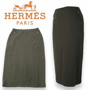 k306 HERMES Hermes katena очарование колени длина юбка узкая юбка формальный бизнес Zip выше разрез Brown 36 стандартный товар 
