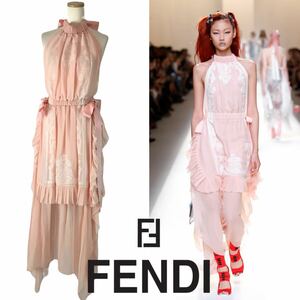 m1 beautiful goods FENDI fender tei2017 halter-neck dress One-piece chiffon femi person pink silk 94% formal color dress regular goods 