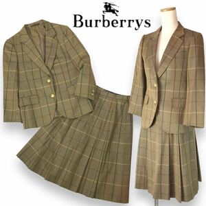 m2 Burberry's バーバリー ウール 100% チェック柄 スーツ セットアップ ジャケット プリーツ スカート ヴィンテージ 正規品 レディース