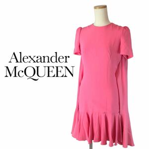 j166 Alexander McQUEEN 2016 アレキサンダーマックィーン ワンピース 半袖 ドレス ピンク 38 イタリア製 レディース　正規品