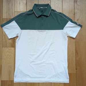 アディダス　メンズ　ゴルフウェア　ポロシャツ　半袖　Lサイズ　白×緑色