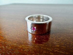 Art hand Auction Nino Chokin One Star 2.7mm Pink Spinel, Width 1cm, Platinum flat ring handmade 273b, Men's Accessories, ring, platinum
