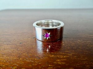 Art hand Auction Nino Chokin One Star 3mm Ruby, Width 1cm, Platinum Flat Ring Handmade 270, Women's Accessories, ring, platinum