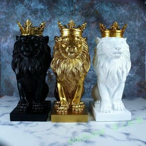 Art hand Auction Western goods Lion Crown Animal Tabletop Sculpture Statue Ornament Figurine Object Interior Feng Shui Lucky Charm Resin Handmade Handmade LD530, Interior accessories, ornament, others