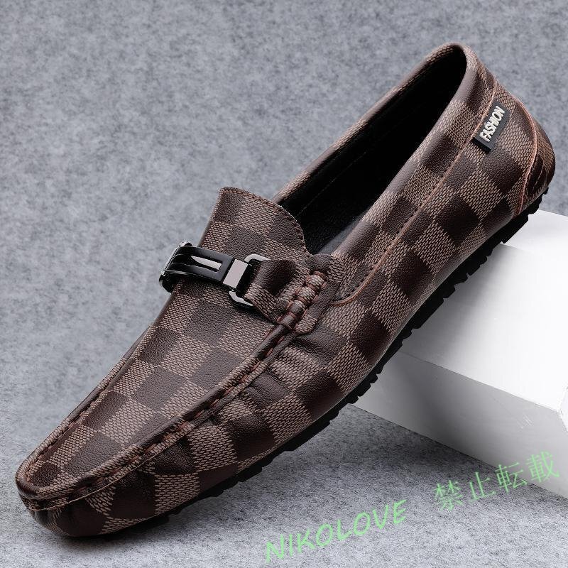 新品ローファー メンズ スリッポン ドライビングシューズ カジュアル チェック柄