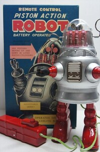 HAHA TOY PISTON ACTION ROBOT серебряный жестяная пластина аккумулятор тип дистанционный пульт функционирование поршень action робот с ящиком смешанные товары 