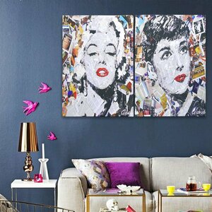 Art hand Auction Innenkunstpaneel, Ölgemälde, Wanddekoration, Marilyn Monroe, Audrey Hepburn, Amerikanische Waren, stilvoll, 70 x 50 cm, 2er-Satz, 100, Tapisserie, An der Wand montiert, Tapisserie, Stoffpaneel