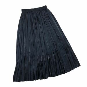 Nm219-18 SHIPS Ships pleated skirt long skirt skirt bottoms waist rubber lustre black black lady's made in Japan 