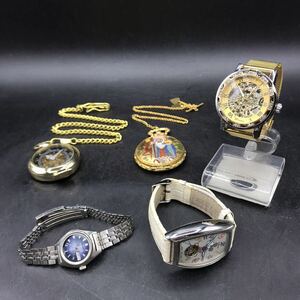 M595 自動巻き 手巻き 腕時計 5本 まとめ売り SEIKO セイコー Disney winner など 懐中時計 ゴールドカラー スケルトン 裏スケ 稼働品含む