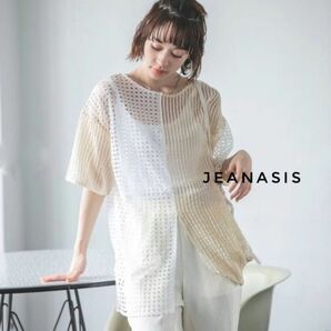 JEANASIS ジーナシス 2WAY パターン キリカエ メッシュ TEE Tシャツ 半袖 レディース トップス ゆったり