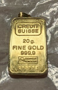 【純金インゴット】CREDIT SUISSE クレディースイス 純金 K24 24金 20g ペンダントヘッド ゴールドバー FINE GOLD 999.9