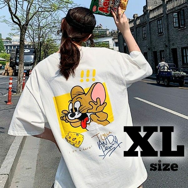 トムとジェリー tシャツ 半袖 ホワイト XL グラフィック アメコミ ストリート ユニセックス 新品