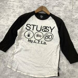 I ▼ 都会のカジュアルウェア '着心地抜群' STUSSY ステューシー コットン100% ロゴプリント 7分袖 ラグラン Tシャツ size:S メンズ