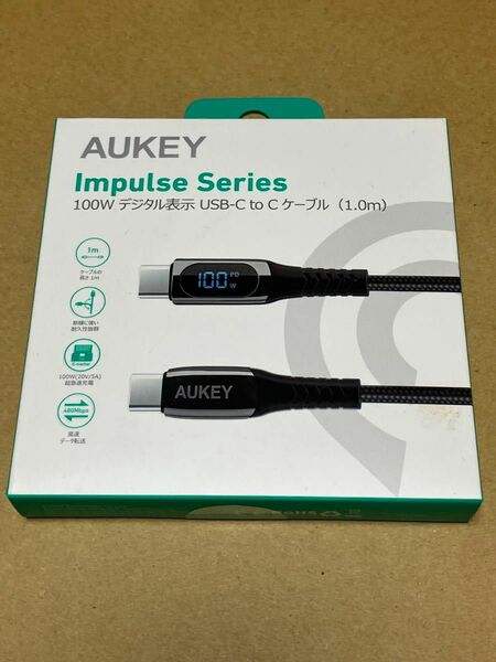 新品未開封 AUKEY Impulse Series 100W デジタル表示USB-C to C ケーブル 1m CB-CC13