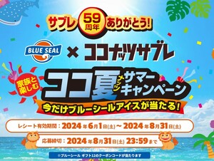 レシート懸賞応募 ココ夏サマーキャンペーン ブルーシール ギフト12のクーポンコード当たる　ココナッツサブレ