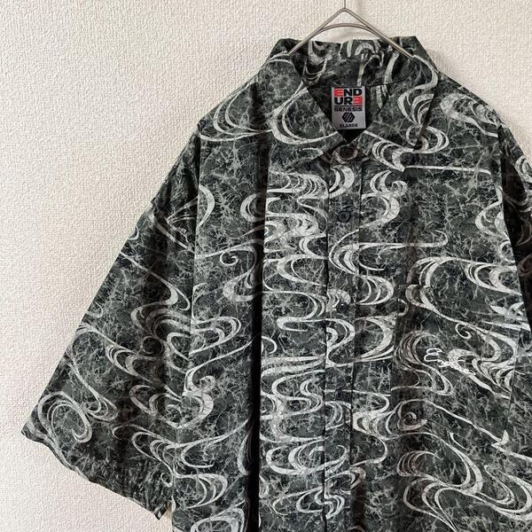J2 波模様柄シャツ 半袖 モノトーン グランジ ゆったりXLメンズ