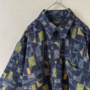 L3 デザイン柄シャツ　長袖　パターン柄　クラシカル　サラサラ素材　Ｌメンズ