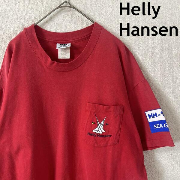 L1ヘリーハンセン90s tシャツ 半袖　USA製ヨットロゴ　胸ポケットＬメンズ