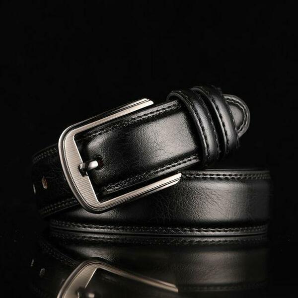 スリムダブルステッチ牛革ベルト 本革 レザー 牛革 調整可能 ビジネス メンズ ブラック 黒 シンプル レディース カジュアル スーツ