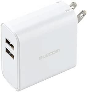 エレコム 充電器 USB コンセント 合計24W 2ポート USB-A 折りたたみ式プラグ 2台同時充電 おまかせ充電対応 【 i