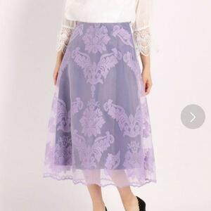 新品 ストロベリーフィールズ 刺繍オーガンジー ロング スカート　紫　パープル