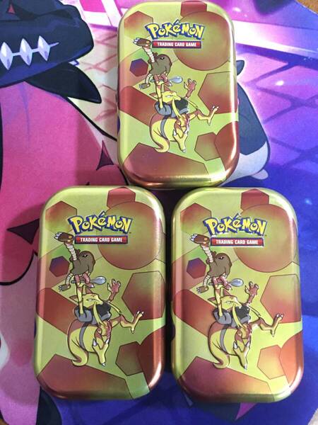 3個 海外限定 ポケモン 151 ユンゲラー サワムラー ミニ 缶 tin