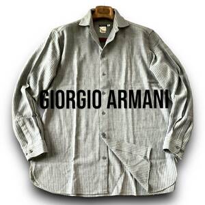 B12 美品 定価 16万 XLぐらい『ジョルジオアルマーニ GIORGIO ARMANI』総柄 人気のレトロデザイン ビスコース 長袖 ニット シャツ グレー