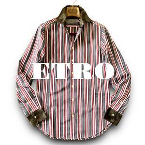 B06 ultimate beautiful goods masterpiece! regular price 5 ten thousand M about 38[ Etro ETRO] Italian cotton multicolor stripe flower long sleeve shirt vivid color tone!