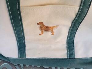 X Large LL Bean Boat And Tote Bag Green Handles Short Straps Dog Retriever 海外 即決