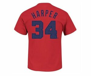 Bryce Harper Washington Nationals Red Stars Stripes TShirt Cotton 2XL Majestic 海外 即決