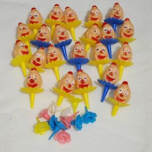 22 Vintage Clown Cupcake Cake Topper 2" circus creepy hard plastic decoration 海外 即決