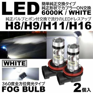 高輝度 LEDフォグ 20SMD プロジェクター 6000K 12V H8/Ｈ9/H11/H16 ホワイト 白色 LEDフォグランプ 2個SET