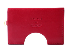 E18469 美品 TASAKI タサキ RELIQUIE レザー カードケース スペイン製 ボルドー ワインレッド 赤 カード入れ 田崎真珠 