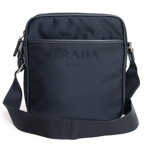 （新品・未使用品）プラダ PRADA 三角ロゴ プレート クロスボディ ショルダーバッグ ナイロン レザー ネイビー 紺 シルバー金具 2VH143