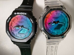 CASIO G-SHOCK カシオ 腕時計 稼働 稼働品 カシオーク レインボーカラー社外カスタム 社外文字盤 GA2100