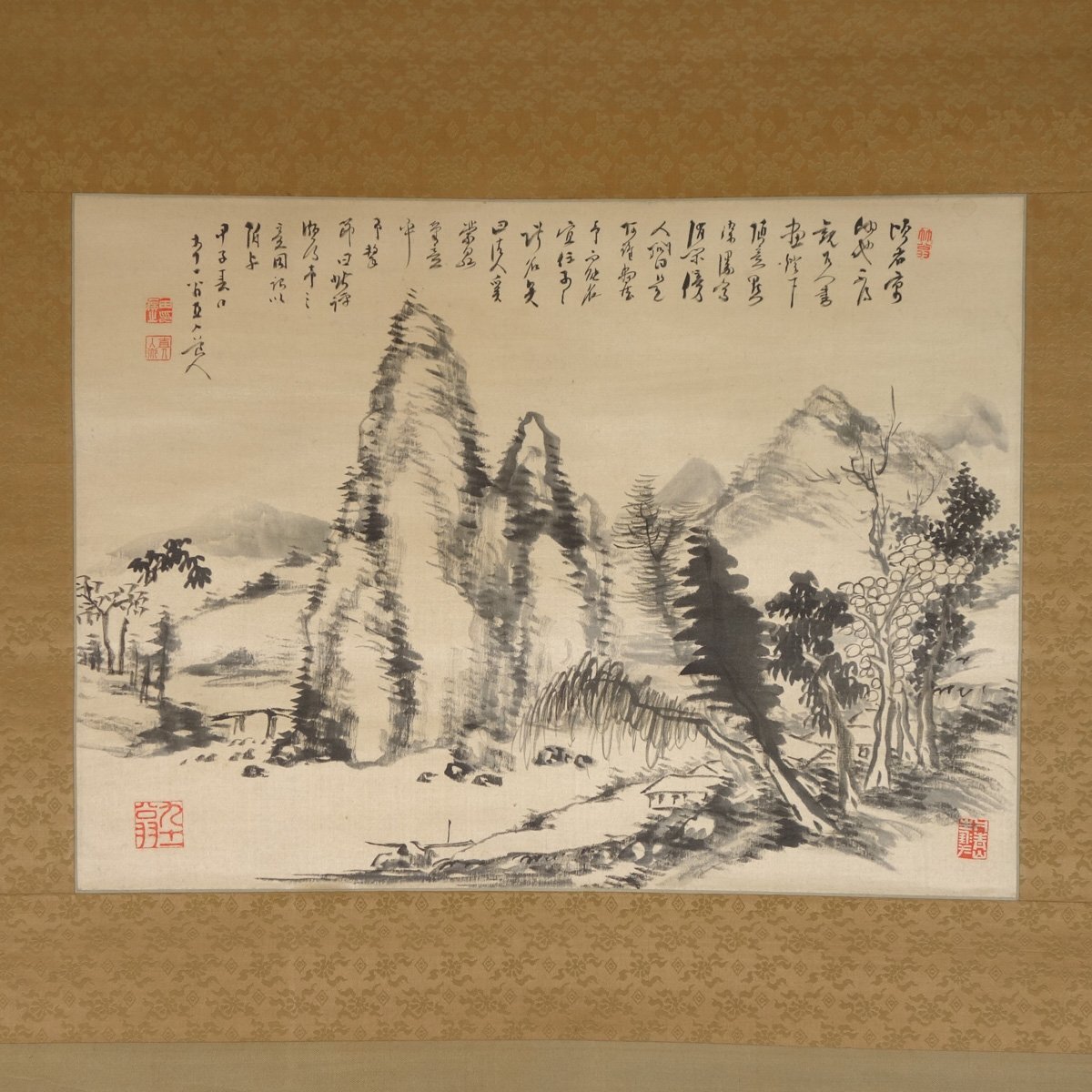 模写】 蔵壷◇『田能村直入 山水図漢詩文賛』 1幅 古筆 古文書 模写】 蔵壷◇『田能村直入 山水図漢詩文賛』 1幅 古筆 古文書