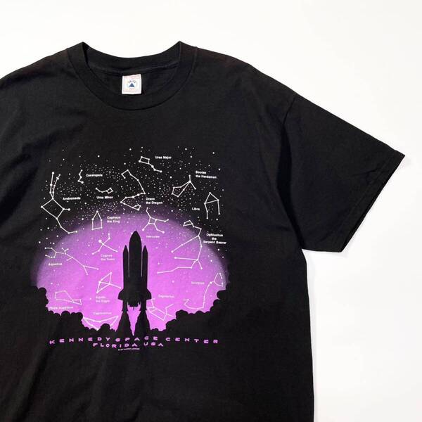 90s Kennedy space center スペースシャトル nasa 宇宙 ビンテージ Tシャツ TEE XL プリントt 黒 ビンテージ アメリカ製 usa old 80s 星座