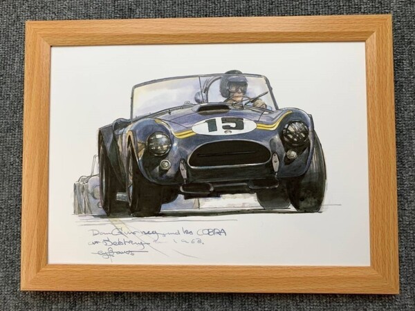■BOW。池田和弘『Shelby Cobra』B5サイズ 額入り 貴重イラスト 印刷物 ポスター風デザイン 額装品 アートフレーム 旧車