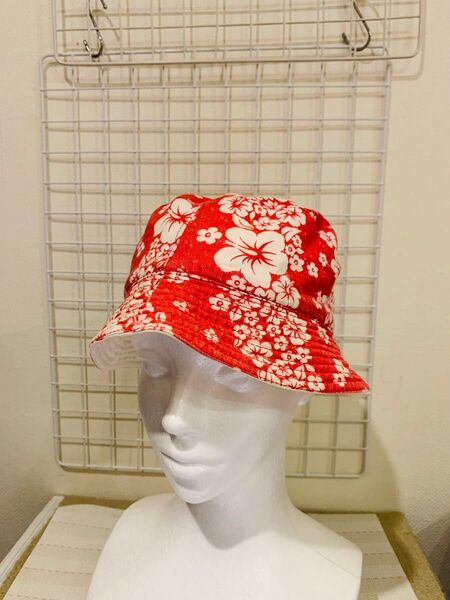 【まあまあ美品】帽子 ハット リバーシブル バケットハット おしゃれ ハイビスカス