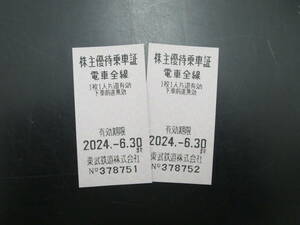 【送料込】 東武鉄道 株主優待乗車証 電車 切符 ２枚セット　～2024年6月30日まで