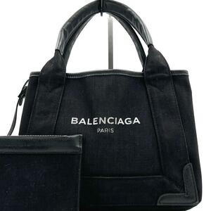 { прекрасный товар }BALENCIAGA Balenciaga темно-синий бегемот sXS Mini большая сумка кожа парусина сумка есть черный ручная сумка 