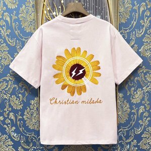 定価2万★christian milada・ミラノ発・半袖Tシャツ★人気 薄手 ゆったり 快適 スウェット デイジー柄 可愛い 定番 男女兼用 夏 2XL/52